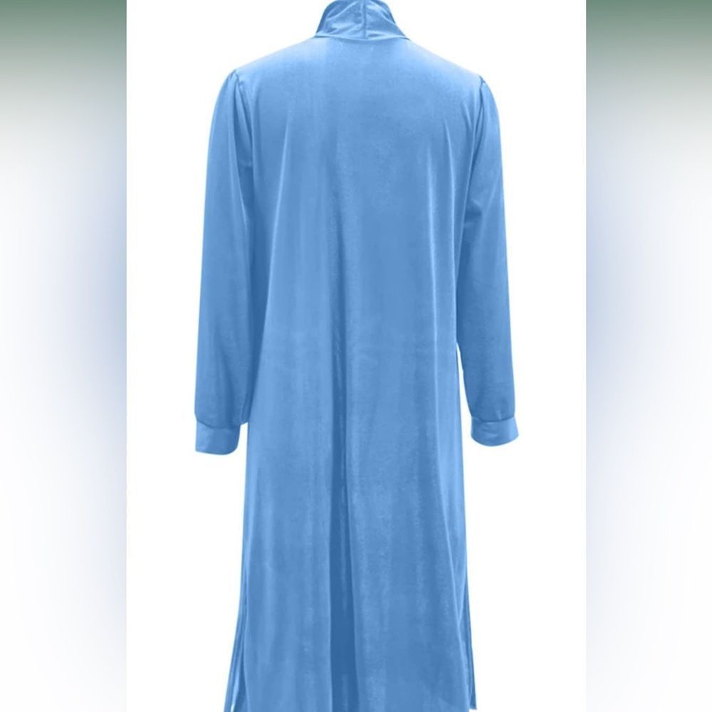 Longline Velvet Retro Duster Coat Jacket in Powder Blue - Picture 14 of 16